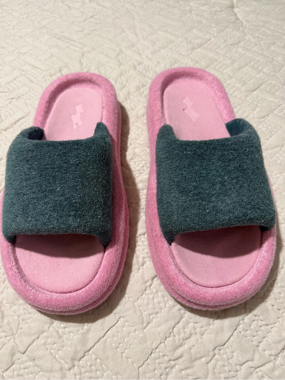 Cozy Pink and Dark Green Slide Slippers - Women's Comfort Slides